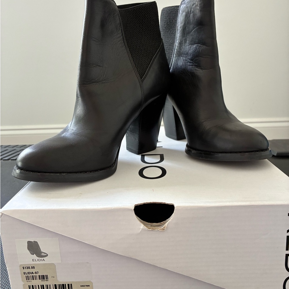 Aldo Black Leather Heeled Boots